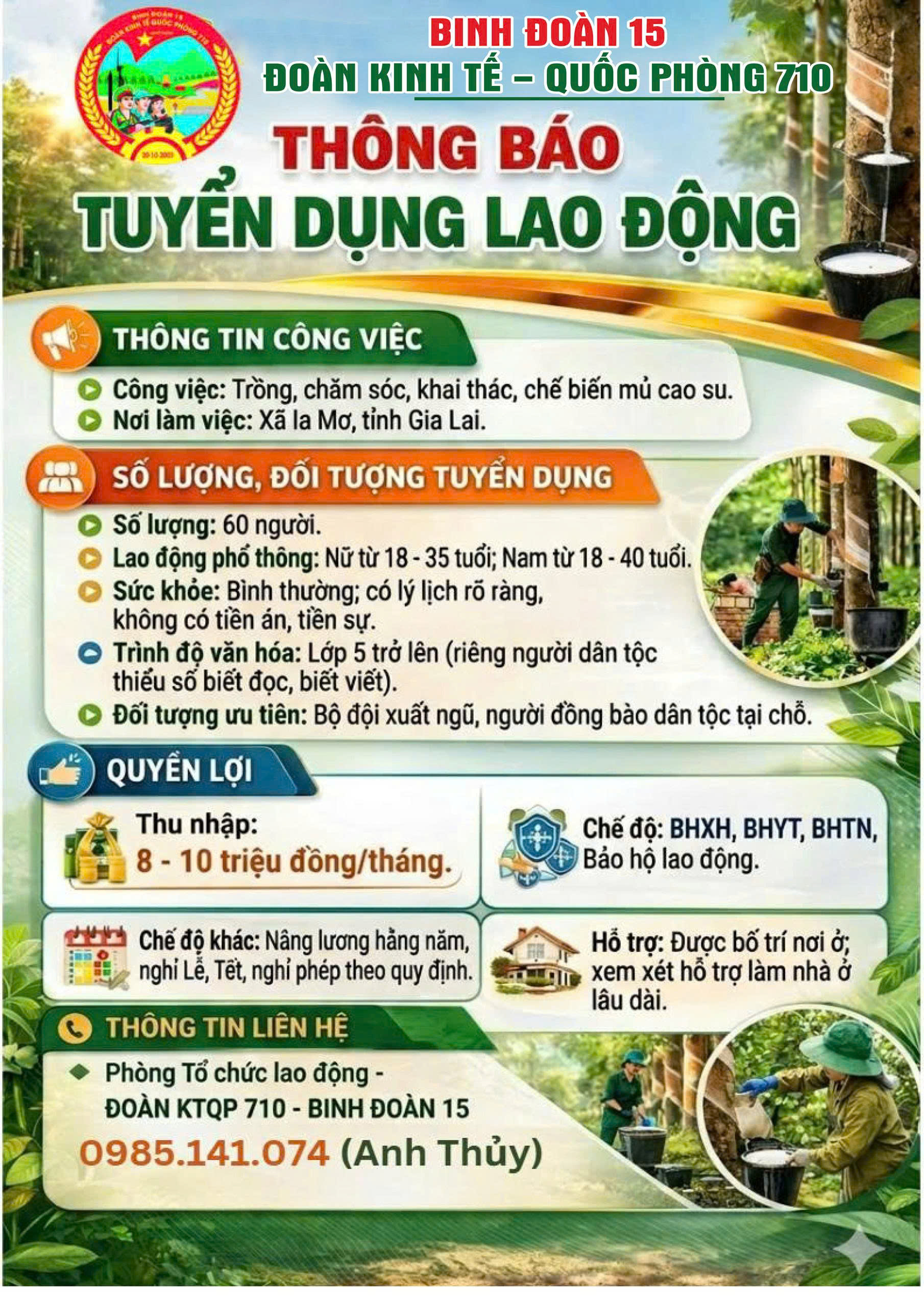Đoàn KTQP 710 tuyển dụng lao động phổ thông